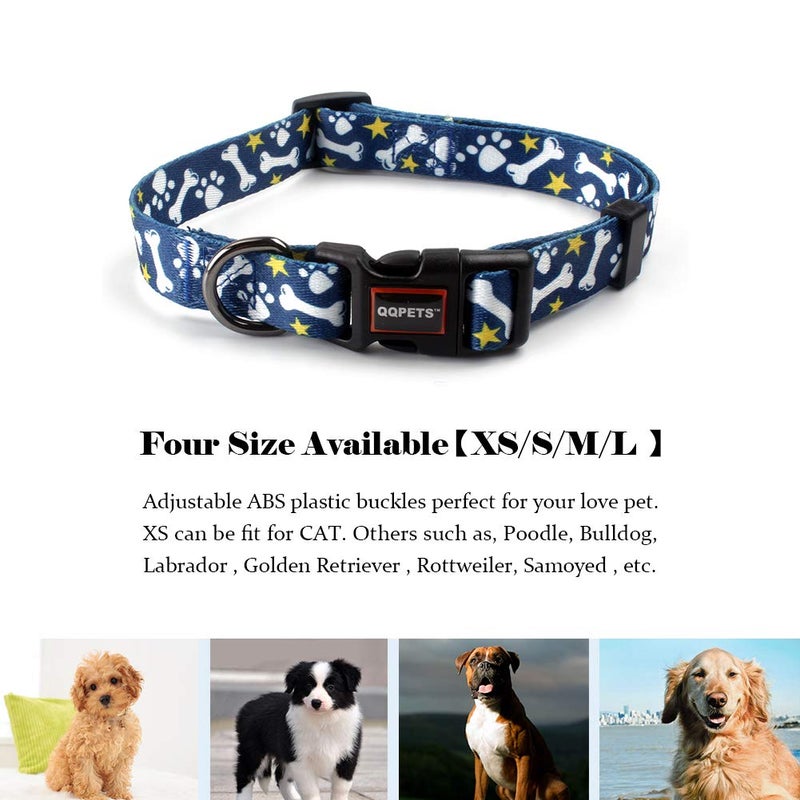 QQPETS Adjustable Soft Dog Collar: Print Flower Pink Multicolor Cute Patterns for XS Small Medium Large Pet Girl Boy Puppy Walking Running Training (XS, Bone) - Image 4